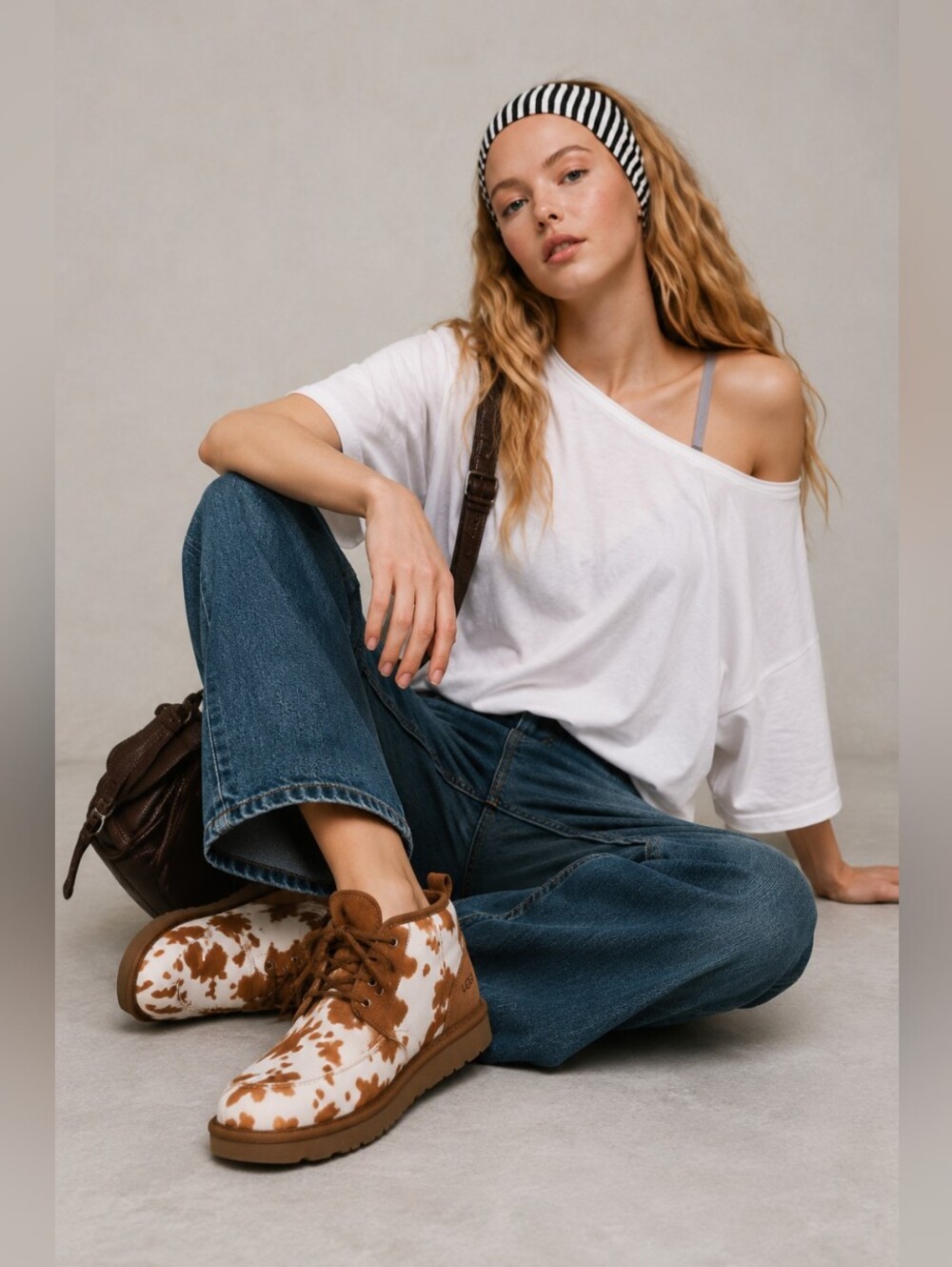 UGG Cow Print Neumel Chukka Boots Women's Size 7 Cozy Streetwear